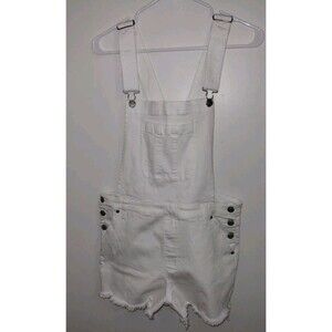 CP Jeans Juniors White Denim Short Overalls Size Large